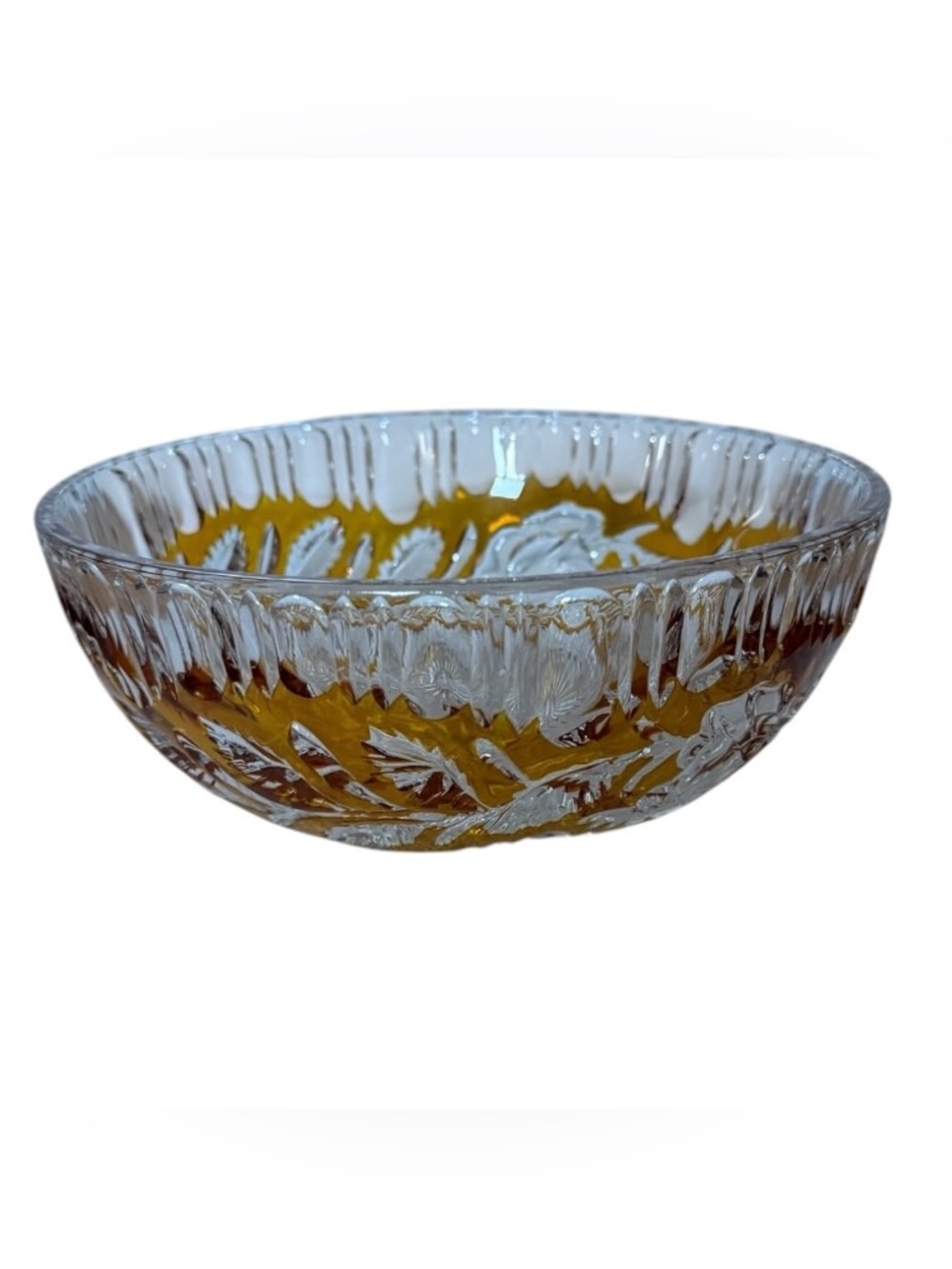 Vintage Crystal Tinted Amber Bowl – Floral Motif